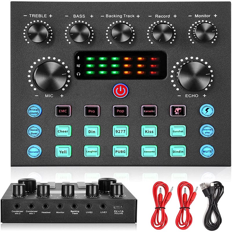 Sound Card V8S ORIGINAL - USB External Sound Card Bluetooth Soundcard Amplifier Mixer V8S USB Bluetooth Soundcard Amplifier Mixer