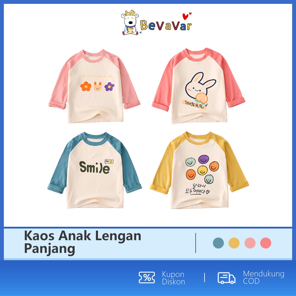 BEVAVAR Kaos Anak Piyama Kaos Anak Motif Lucu/Baju Tidur Anak perempuan laki-laki Lengan Panjang