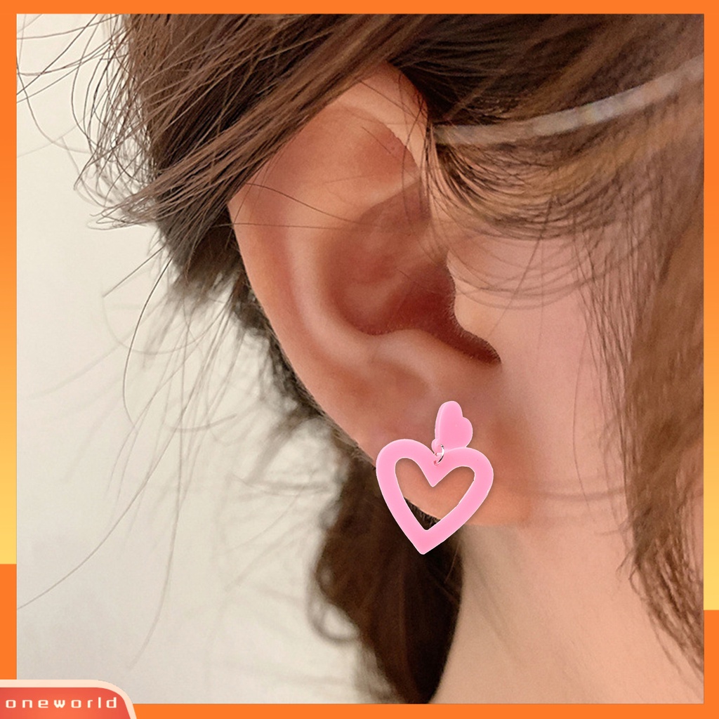 [ONE] 1pasang Anting Tusuk Anting Liontin Akrilik Hati Ringan Hypoallergenic Warna-Warni Simple Untuk Wanita