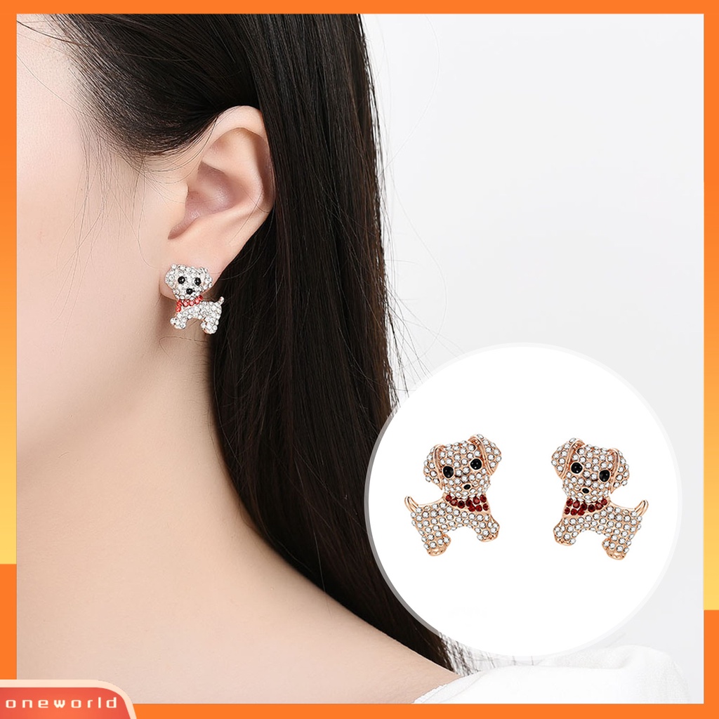 [ONE] 1set Wanita Anjing Kalung Indah Mewah Elegan Mungil Emas Hadiah Padat Berlian Imitasi Bertatahkan Puppy Stud Earrings Kit Fashion Perhiasan