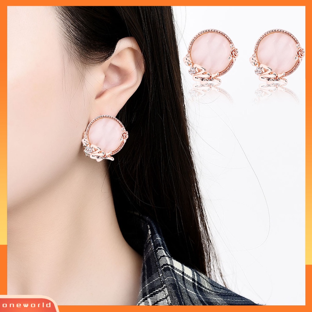 [ONE] 1set Kalung Anting Set High Gloss Bulat Opal Electroplating Kristal Imitasi Dress Up Stud Earrings Pendant Kalung Set Perhiasan Aksesori