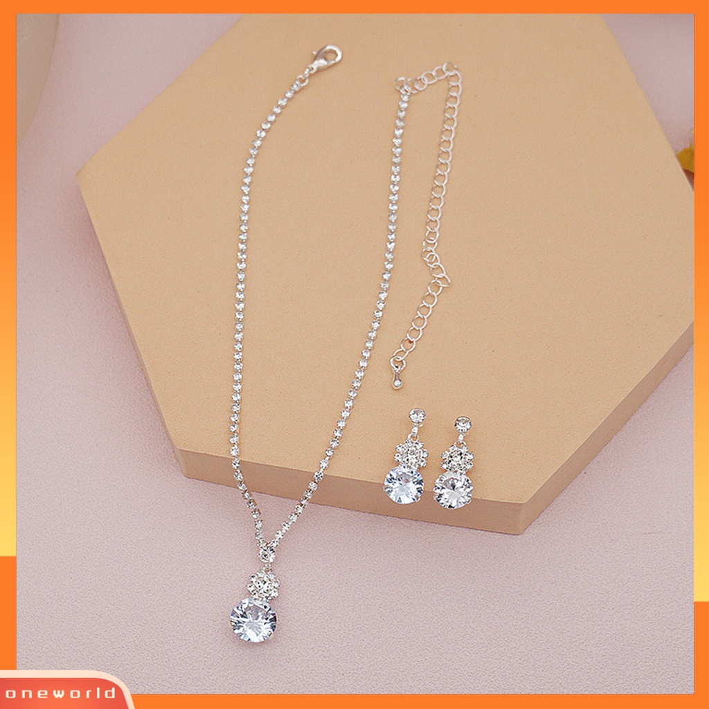 [ONE] 1set Set Perhiasan Pernikahan Elegan Untuk Wanita Cubic Zirconia Kristal Imitasi Choker Kalung Anting Pengantin Berlian Imitasi Aksesoris Fashion