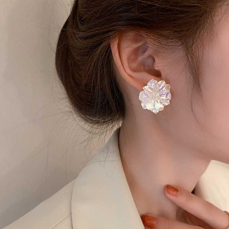 Mermaid Ji Camellia Bunga Warna-Warni Gaya Perancis Kepribadian Manis Anting Temperamen Retro