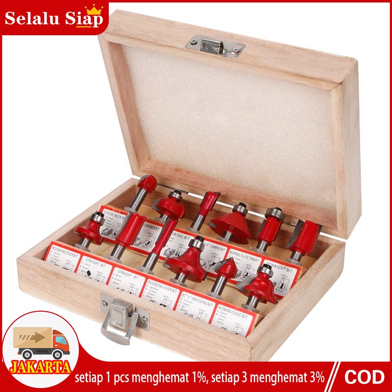 Mata Profil Set 12pcs Trimmer Router Bits Set 1/4” Kayu Router Mailtank Woodworking Shank Trimmer/PROMO Router Bit Set 12 Pcs - Mata Profil Set Mata Trimmer Set 12 pcs