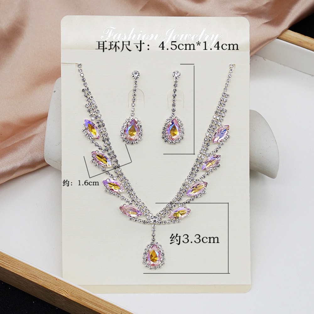 Fashion Pengantin Wanita Kalung Set Serbaguna Kristal Warna-Warni Kerah Rantai Anting Dua Potong Set