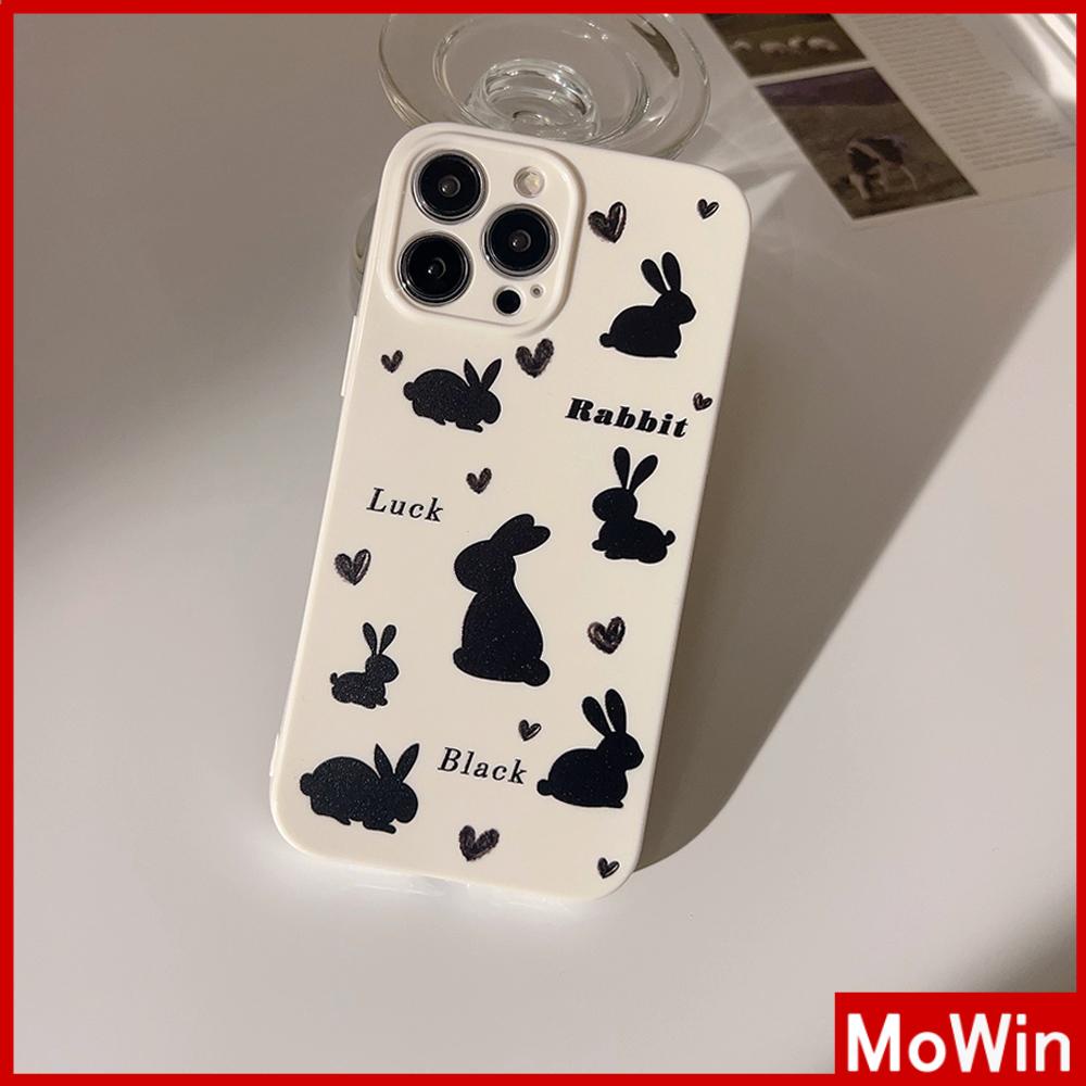 Case iPhone 14 Pro Max iPhone Case Cream Glossy Soft CaseTPU Tahan Guncangan Kamera Case Perlindungan Lucu Hitam Kelinci Kompatibel dengan iPhone 13 Pro Max 12 Pro Max 11 Xr Xs Max 7Plus 8Plus