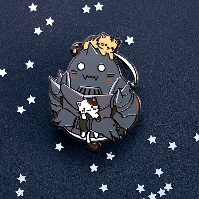 Anime Fullmetal Alchemist Alphonse Enamel Keras Pin Lucu Elric Cat Metal Alloy Bros Lencana Kartun Perhiasan Lapel Badge Brooch