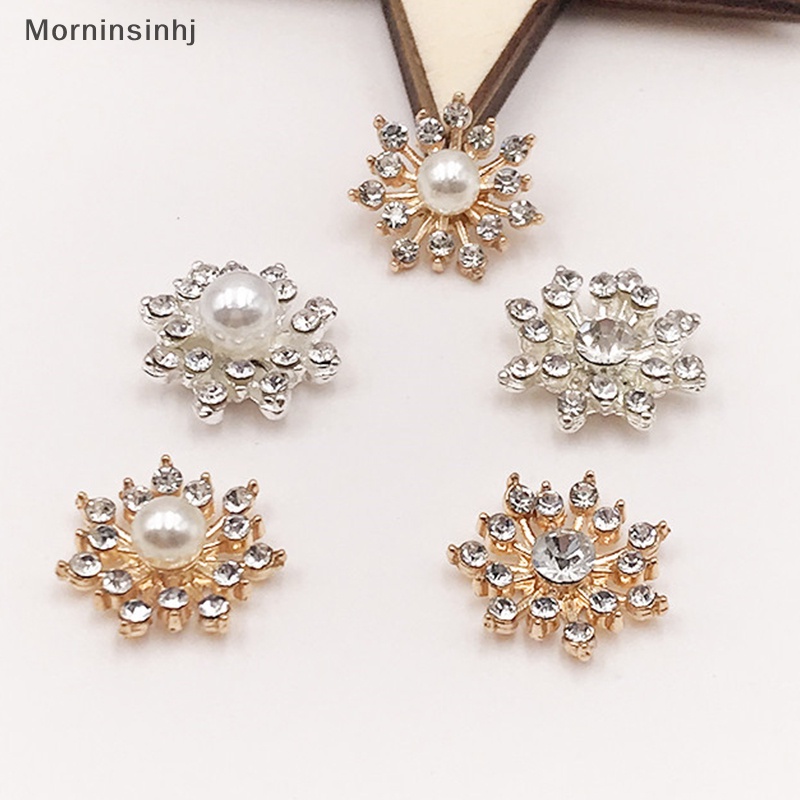 Mornin 10pcs Kancing Berlian Imitasi Snowflake Pearl Strass Untuk Aksesori Pakaian Kerajinan DIY id