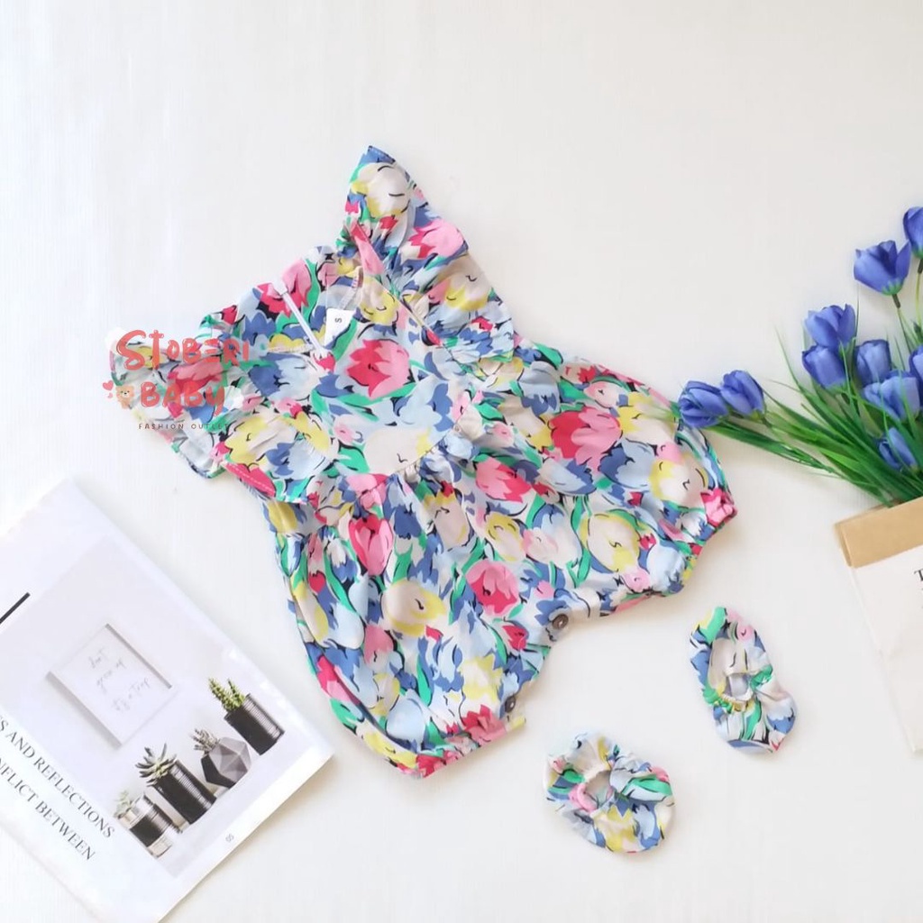 stoberi baby - BBB JUMPSUIT ZEELAA setelan anak perempuan jumper bayi motif bunga lucu free sarung kaki PART 1