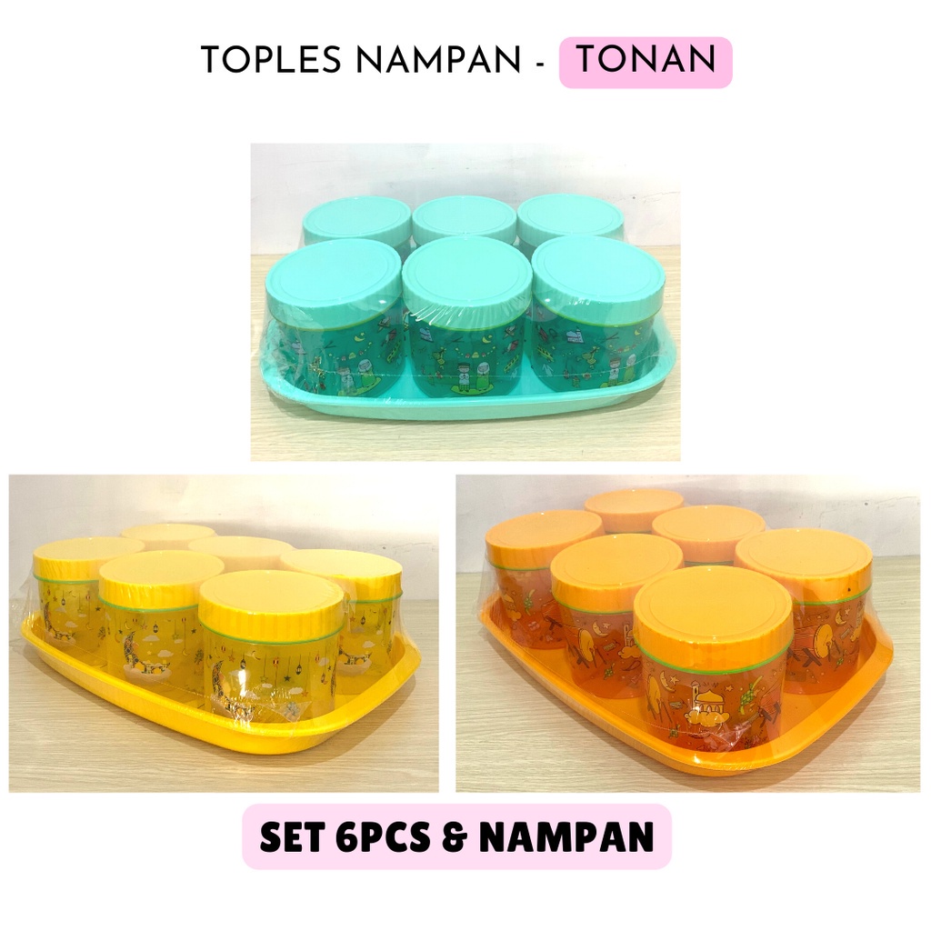 Toples Set 6 Pcs + Alas Nampan Tonam / Toples Lebaran Tempat Cemilan Kue Snack Elegan