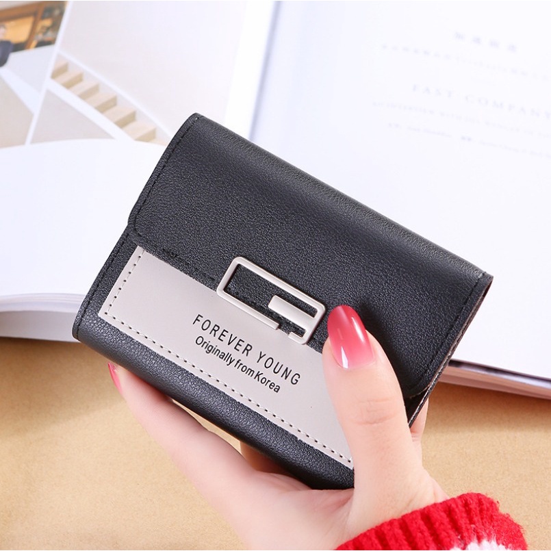 FINOM Alicia - Dompet Mini Lipat Wanita Motif Polos Trendi
