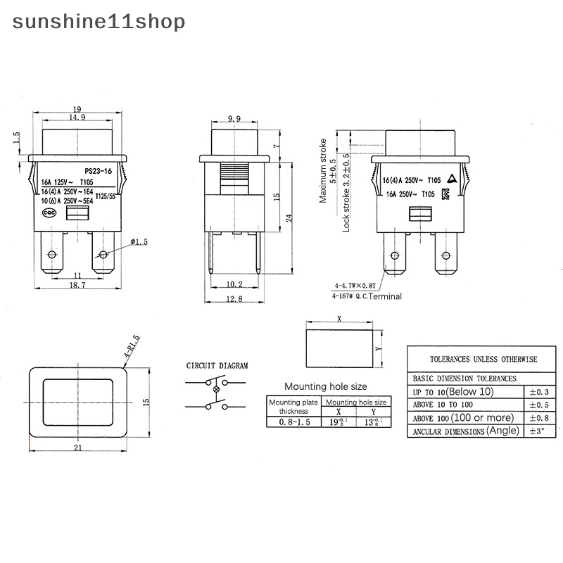 Sho 16A 4pin Dikunci Tombol Tekan Rocker Switch Listrik Dengan Lampu LED Merah Pemanas Saklar Sentuh 250V PS-23-16 N