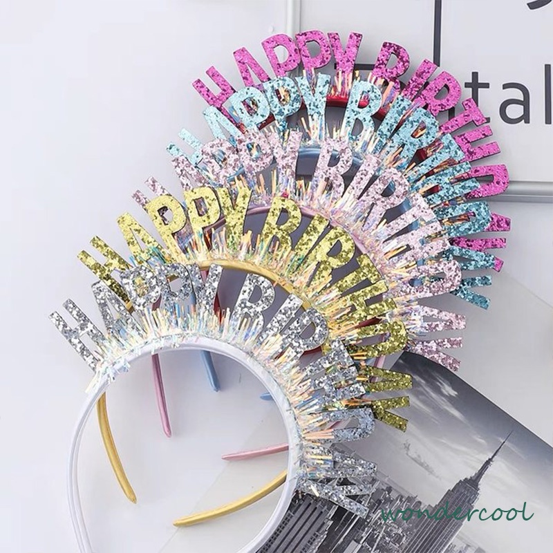 Bando Ulang Tahun Warna-warni Gaya Kreatif DIY Selamat Hairband Tata Letak Tempat Pesta Warna Cerah-Won