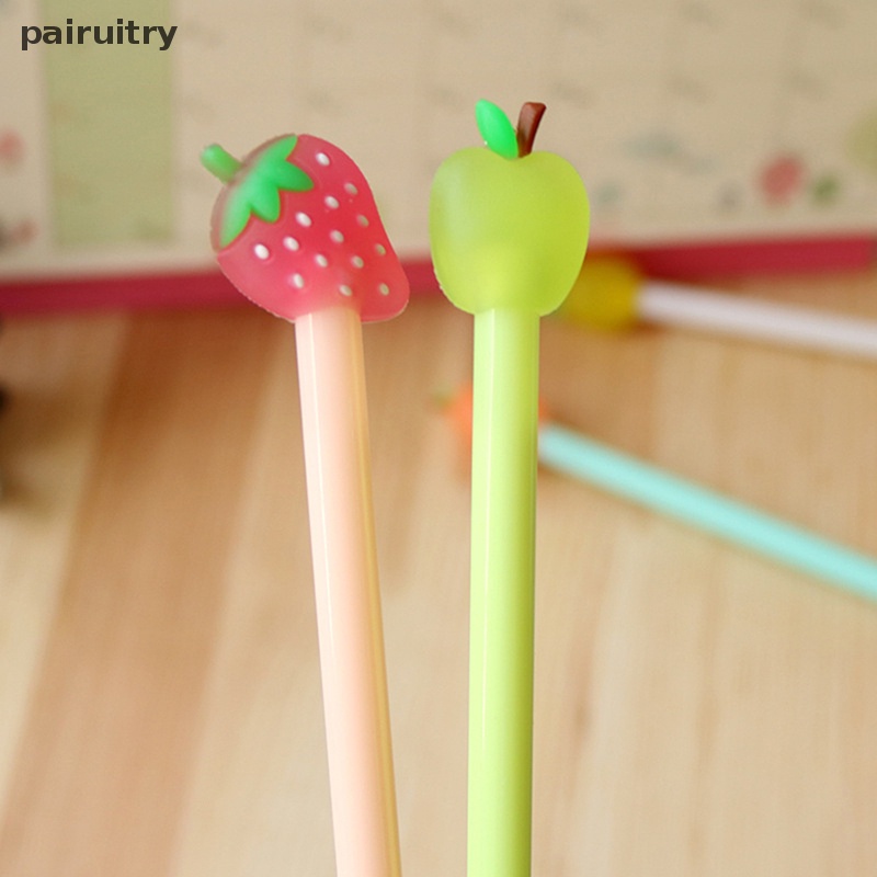 Prt 1PCS 0.38mm Kreatif Strawberry Pir Buah Gel Pena Siswa Sig Kreatif Alat Tulis Perlengkapan Sekolah PRT