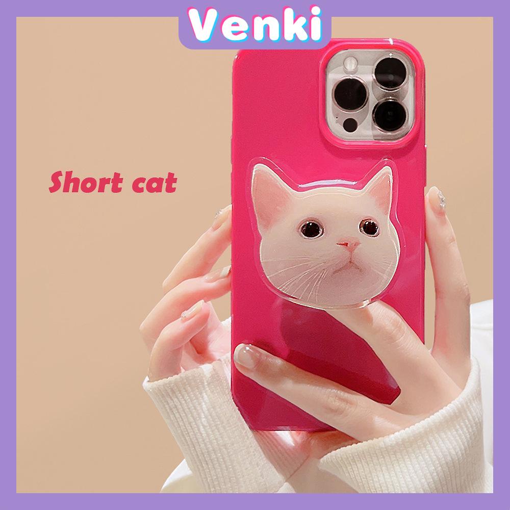 VENKI - Untuk iPhone 14 Pro Max iPhone Case dengan Kucing Lucu Dudukan Lipat Pegangan Bening Pink Glossy TPU Soft Case Tahan Guncangan kompatibel dengan iPhone 13 Pro max 12 Pro Max 11 xr xs 7 8Plus