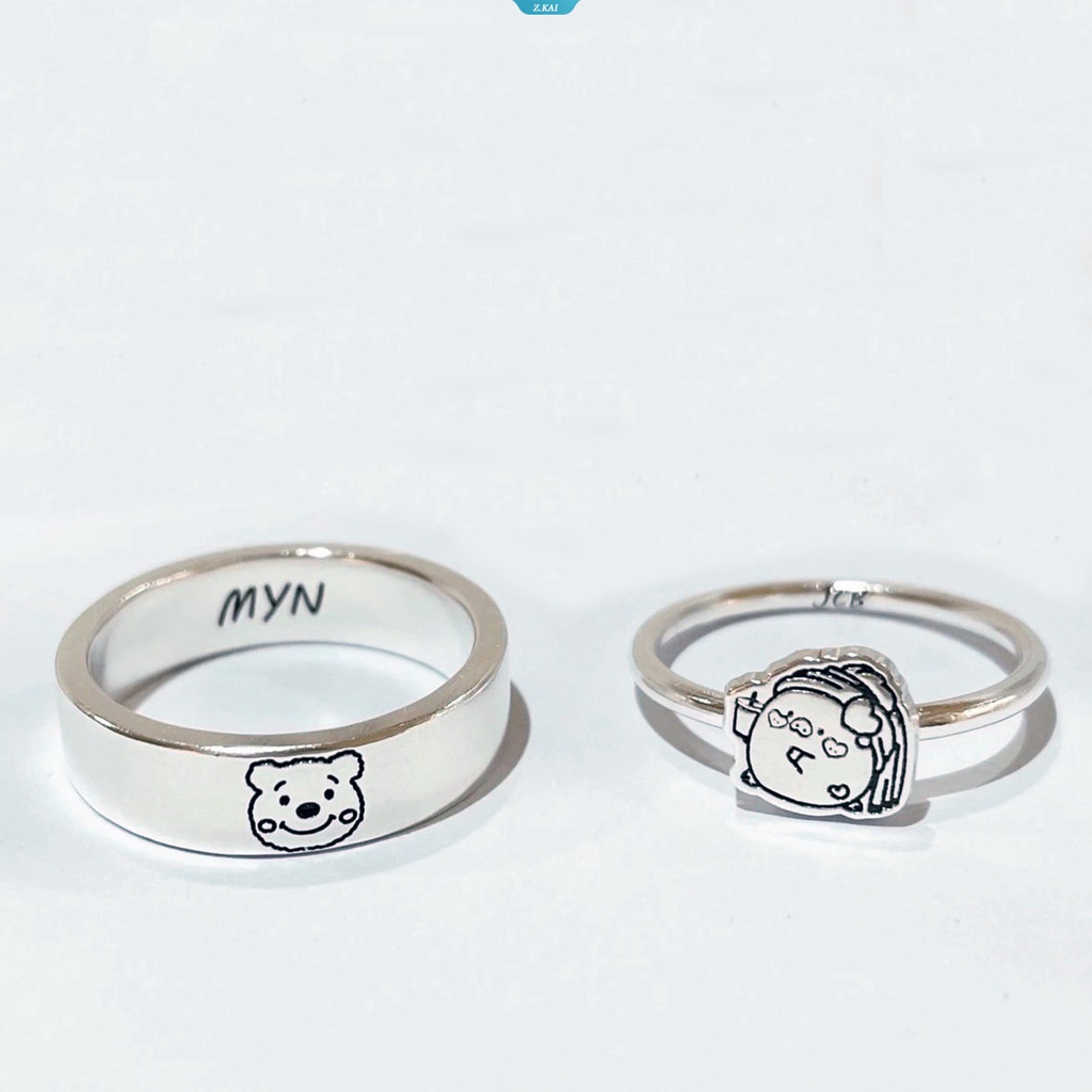 Tennie Weenie Couple Rings Cute Sliver Tennie Weenie Piggy Girl Open Ring Cincin Jari Yang Dapat Disesuaikan Perhiasan Anniversary Pecinta Romantis [ZK]