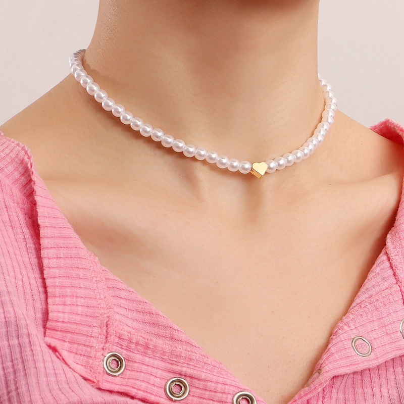 Trend Perhiasan Elegan Pernikahan Mutiara Hati Kalung Untuk Wanita Fashion Putih Imitasi Pearl Choker Necklace