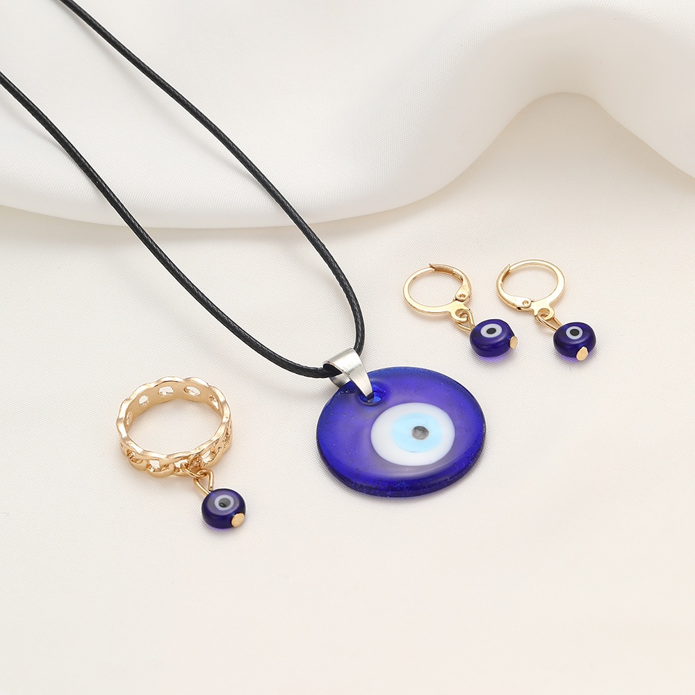 5 Pcs Fashion Evil Eye Set Kalung Liontin Emas Cincin Gelang Anting Unisex Perhiasan Aksesoris