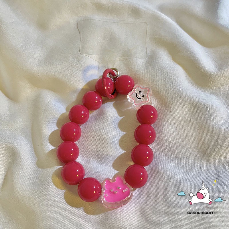 Permen Macaron Warna-Warni Gelang Kreatif Kartun Lucu Tali Tangan Manik-Manik Lanyard Rantai Telepon Mutiara Strawberry Bunga Cinta Hati Rantai Gantung Aksesoris Manis