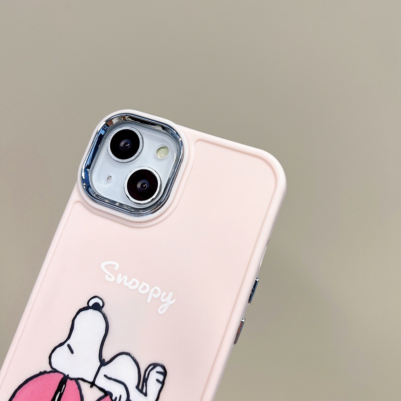 All New Electroplated Camera Skin Silicone Soft Case IPhone 11 12 13 14 Pro Max Women's Fashion Gift Cute Cartoon Phone Case Pink Love Snoopy