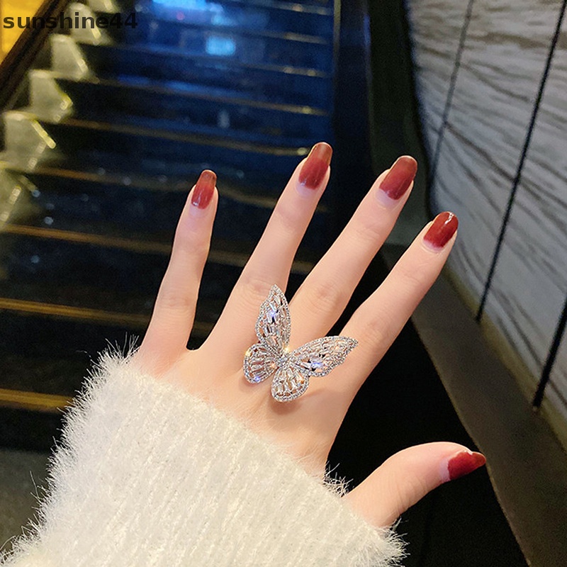 Cincin Kupu-Kupu Sunshine Zircon Permata Batu Pembukaan Berlebihan Cincin Buku Jari Besar ID