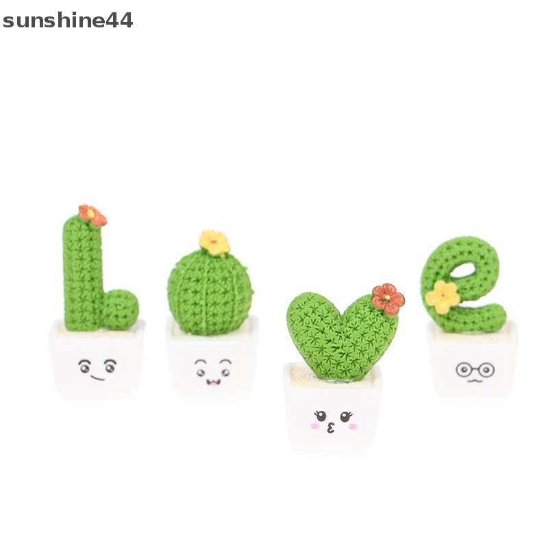 Sunshine 4PcsCactus Berbentuk Hiasan Dekorasi Prop Kaktus Tanaman Pot Decor ID