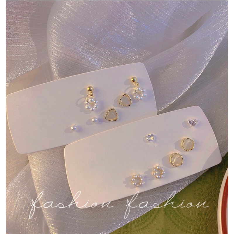 3pasang /set Anting Tusuk Mutiara Hati Emas Zirkon Kristal Menjuntai Earring Untuk Wanita Fashion Perhiasan Aksesoris