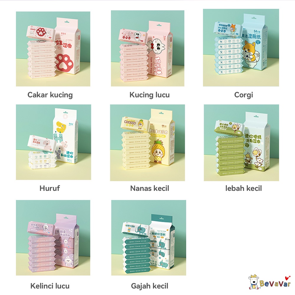 BEVAVAR 8pcs Baby Wipes mini/Tisu bayi Tanpa Alkohol/Kertas toilet basah untuk bayi