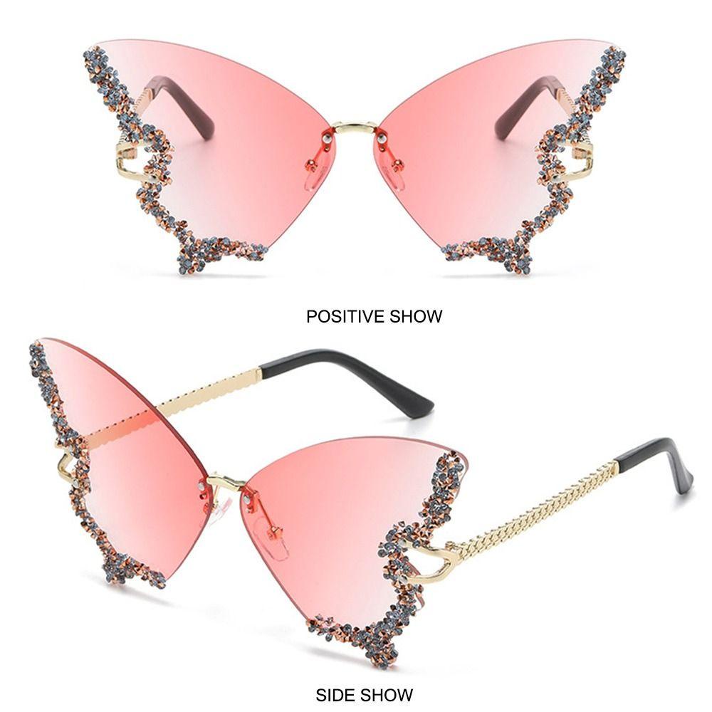 Lily Butterfly Sunglasses Mewah Oversized Y2K Eyewear Bling Kacamata Matahari