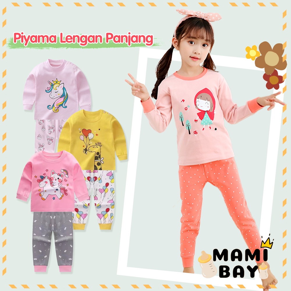 Mamibayi Setalan Baju Tidur Anak Motif Lucu Piyama Lengan Panjang Anak Bayi Import