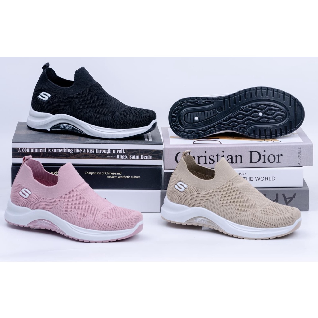 COD Sneakersdaily R-28 Sepatu Sneakers Rajut Wanita Travel And Jogging Import Premium