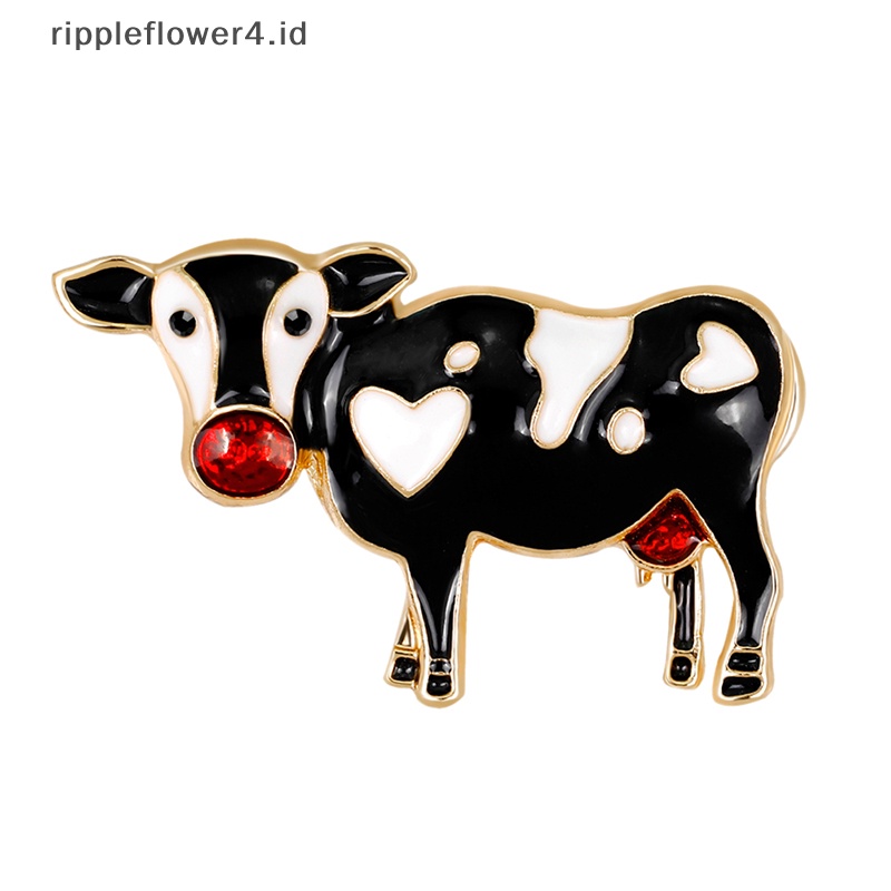 {rippleflower4.id} Kartun Sapi Enamel Bros Pin Perjamuan Pernikahan Bros Hadiah Wanita Perhiasan~