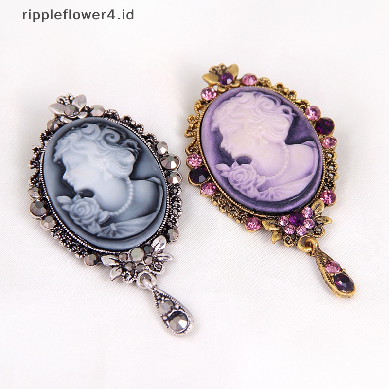 {rippleflower4.id} Cameo Baru Victoria Gaya Kristal Pesta Pernikahan Wanita Liontin Bros Pin~