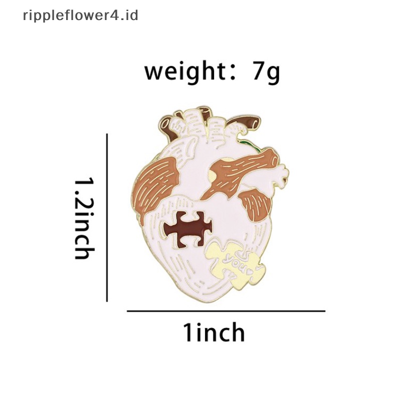 {rippleflower4.id} Art Heart Oil Pager Bros Warna-Warni Jantung Enamel Pin Jamur Minyak Paing Puzzle Dinosaurus Keong Laple Lencana Organ Perhiasan~