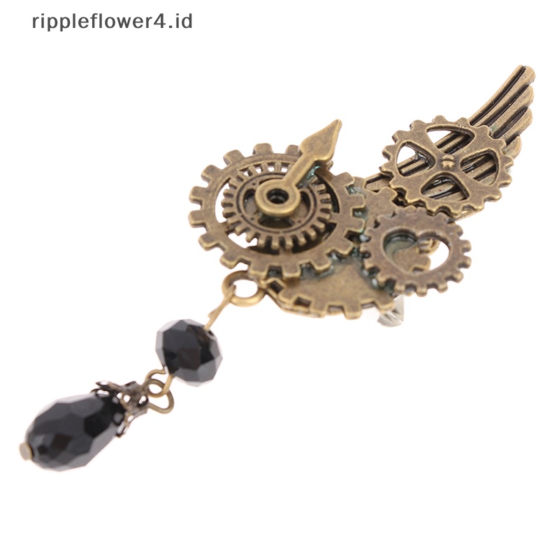 {rippleflower4.id} Bros Sayap Steampunk Gears Pin Dada Retro Punk Gothic Untuk Wanita Pria~