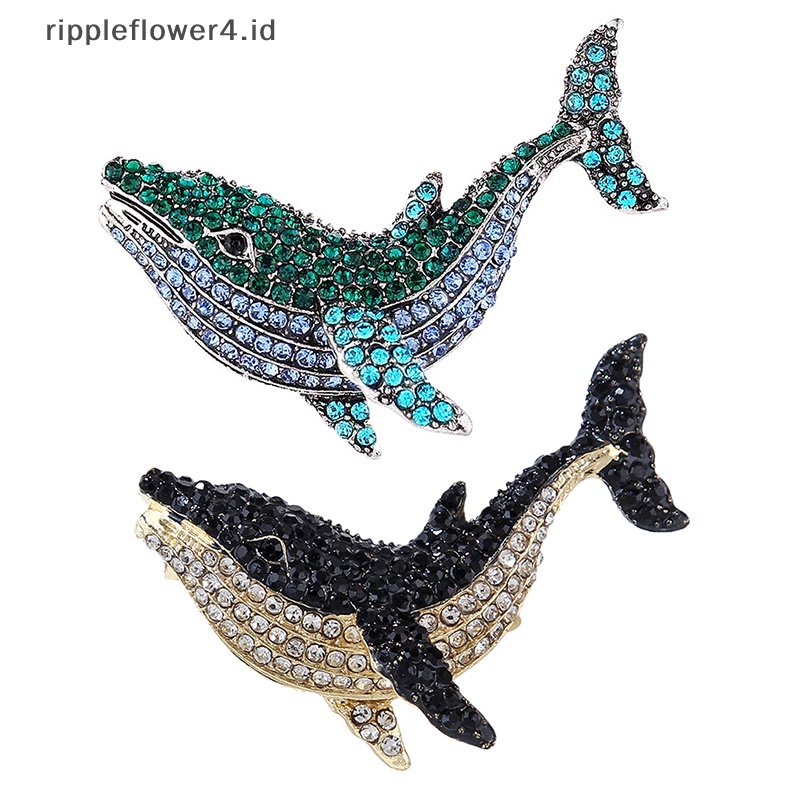 {rippleflower4.id} Bros Ikan Paus Berlian Imitasi Fashion Untuk Wanita Perhiasan Perjamuan Baju Bros Pin~