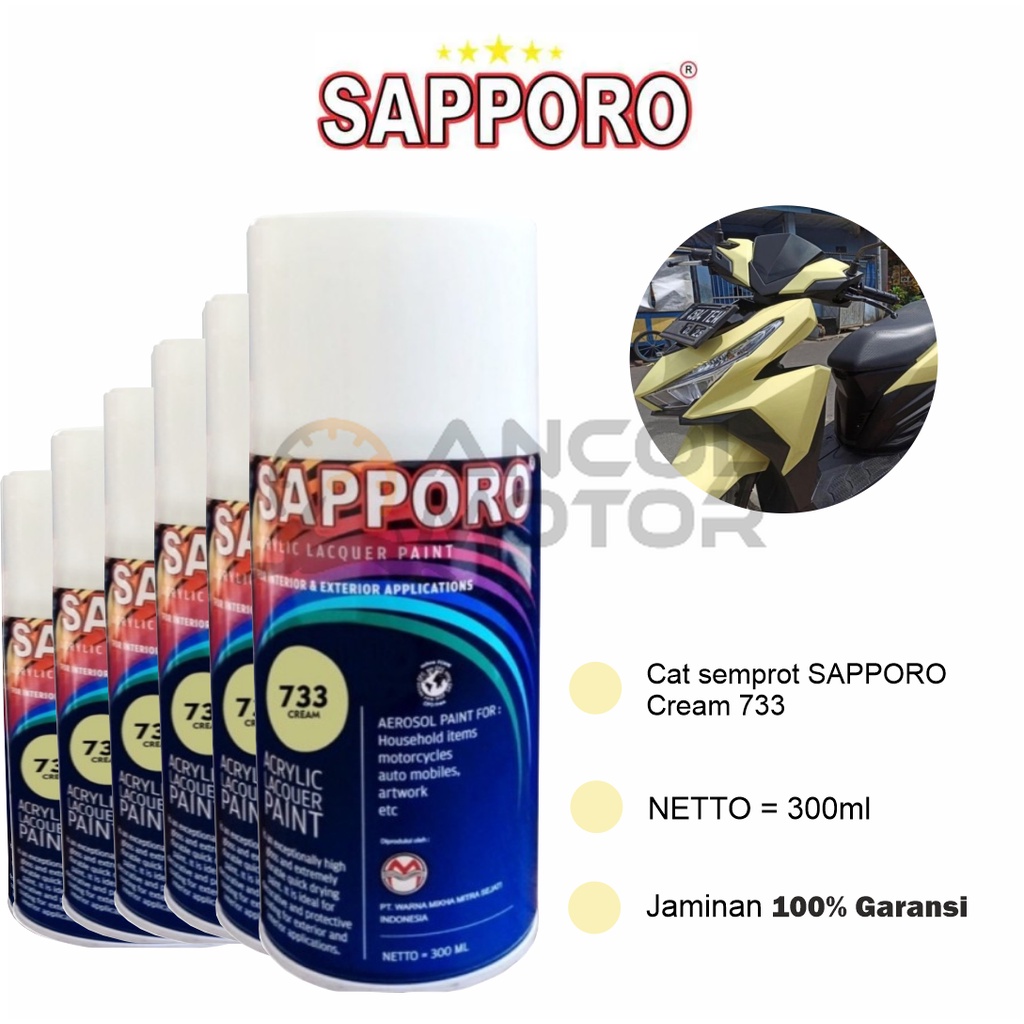 Sapporo 733 Cream White Cat Semprot Aerosol Pilox Warna Putih Tulang Gading