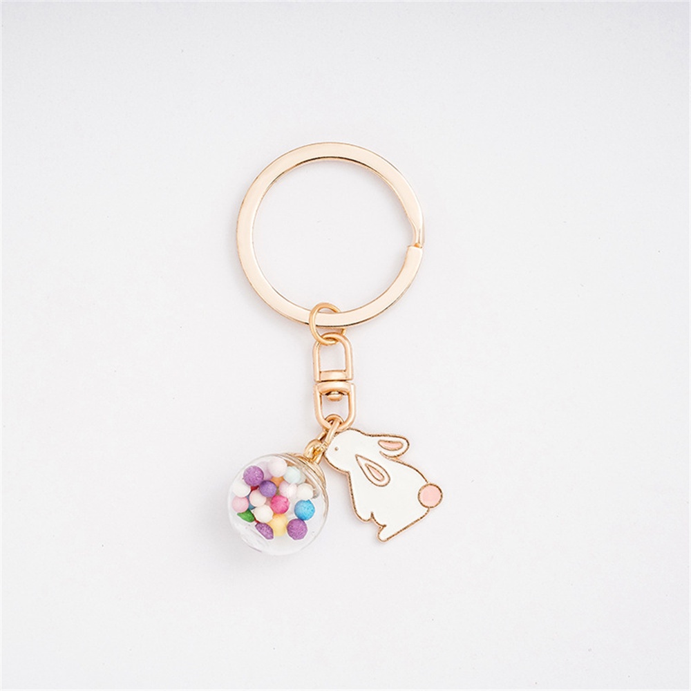 Gantungan Kunci Liontin Bola Warna-Warni Kucing Manis Bunga Kelinci Enamel Keyrings Untuk Wanita Lucu Car Keyholder Handbag Pendant Ornaments