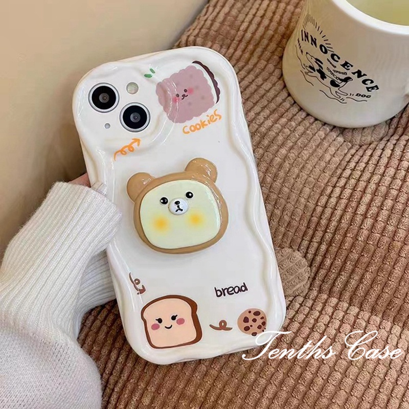 Kompatibel Untuk IPhone14 13 12 11 Pro Max8 7 6 6s Plus X Xr Xs Max Se2020 3D Penutup Tepi Melengkung Cookies Phone Case Dengan Bracket