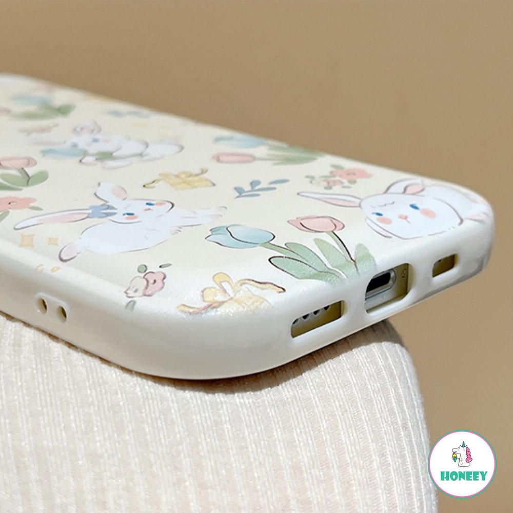 IPHONE Floral 3D Rabbit Stand Holder Phone Cases Untuk Iphone14 13 12 11 Pro Max Bracket Phone Bumper8 7 Plus XS Max XR X Flower Cover