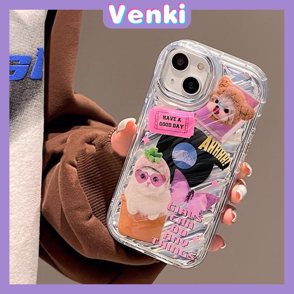 VENKI - Untuk iPhone 11 iPhone Case Laser Reflektif Bening Ponsel Case TPU Lembut Shockproof Airbag Case Cute Kucing Anjing Kompatibel dengan iPhone 14 13 Pro max 12 Pro Max XR XR 7Plus 8Plus