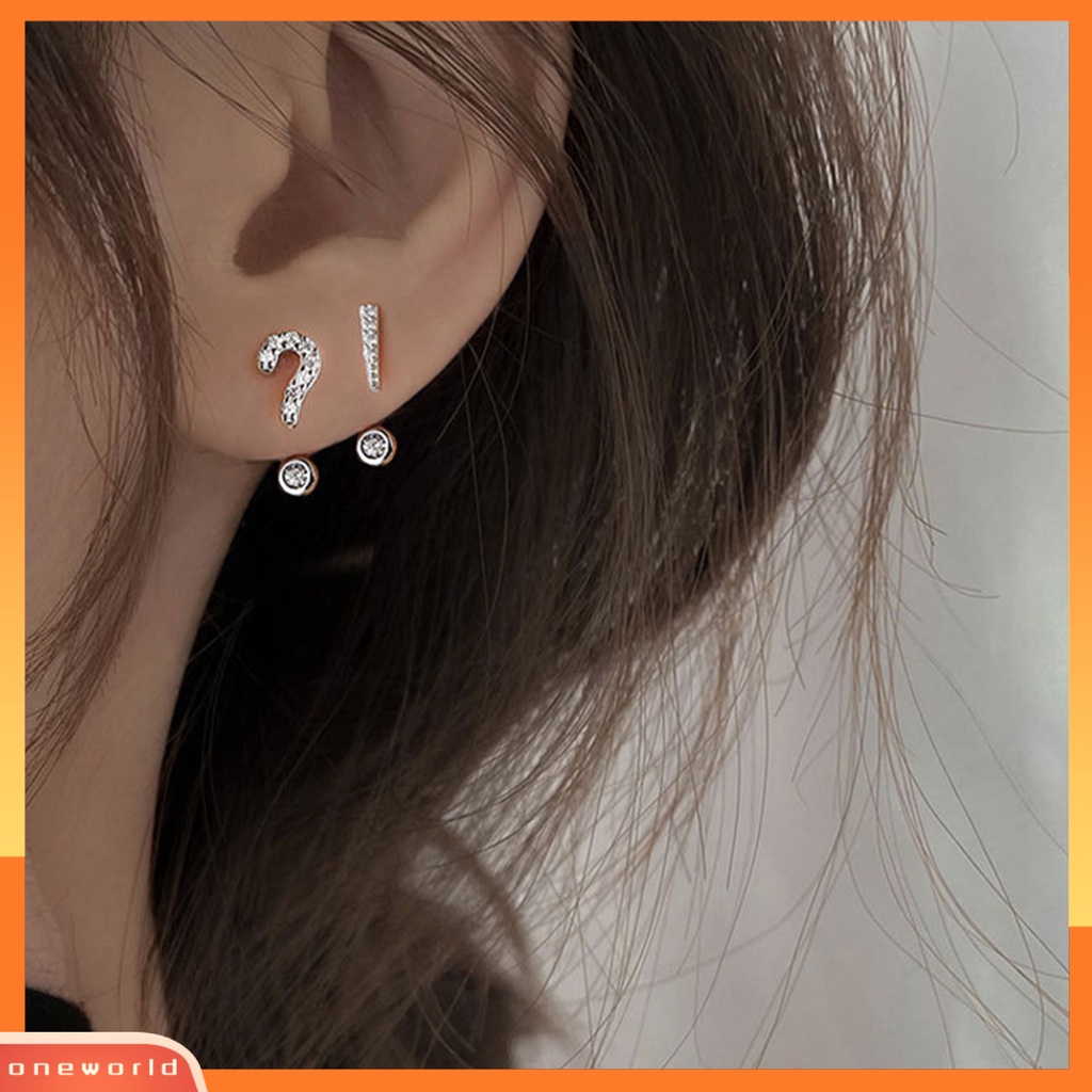 [WOD] 1pasang Anting Pejantan Tanda Seru Asimetris Wanita Tanda Tanya Kecil Ear Studs Perhiasan Hadiah