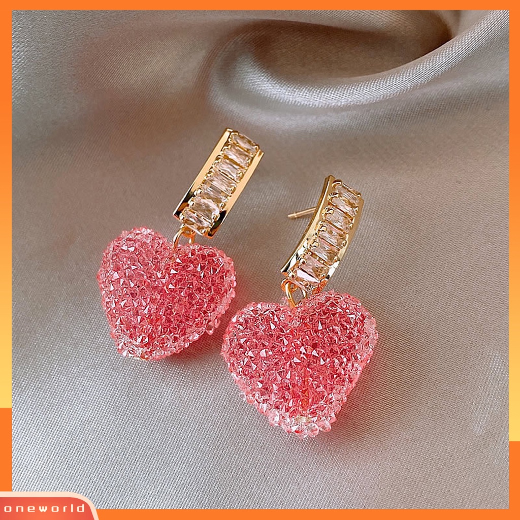 [WOD] 1pasang Anting Menjuntai Temperamen Mengkilap Elegan Geometris Berkilau Dekorasi Cubic Zirconia Wanita Cinta Hati Liontin Drop Earrings Perhiasan Untuk Perjamuan