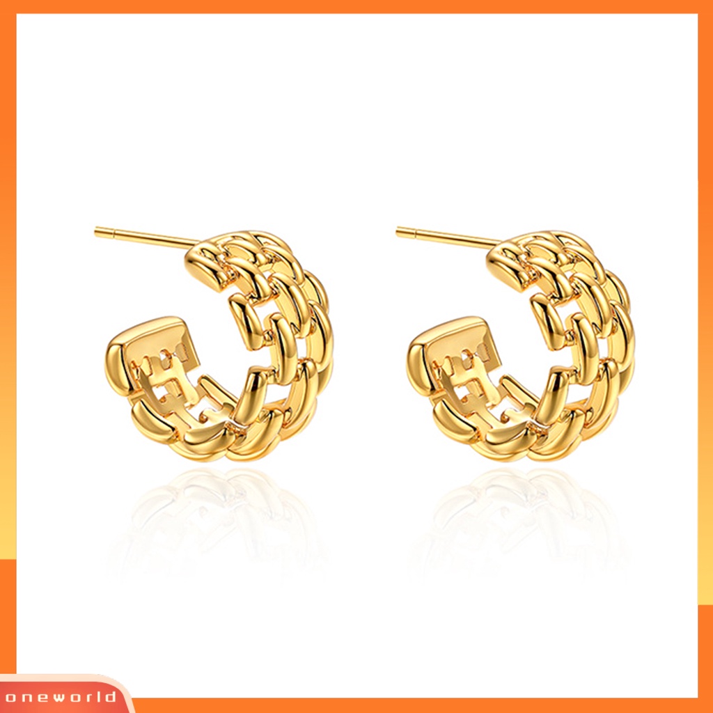 [WOD] 1pasang Ear Studs High Polished Opening Hypoallergenic Nyaman Dipakai Hadiah Warna Emas Fashion Perhiasan Wanita Rantai Desain Half Hoop Huggie Earrings Untuk Pacaran