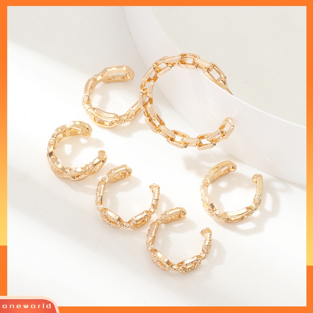 [WOD] 6pcs/set Punk Wanita Bentuk C Rantai Telinga Cuff Stud Clip On Earrings Perhiasan Hadiah