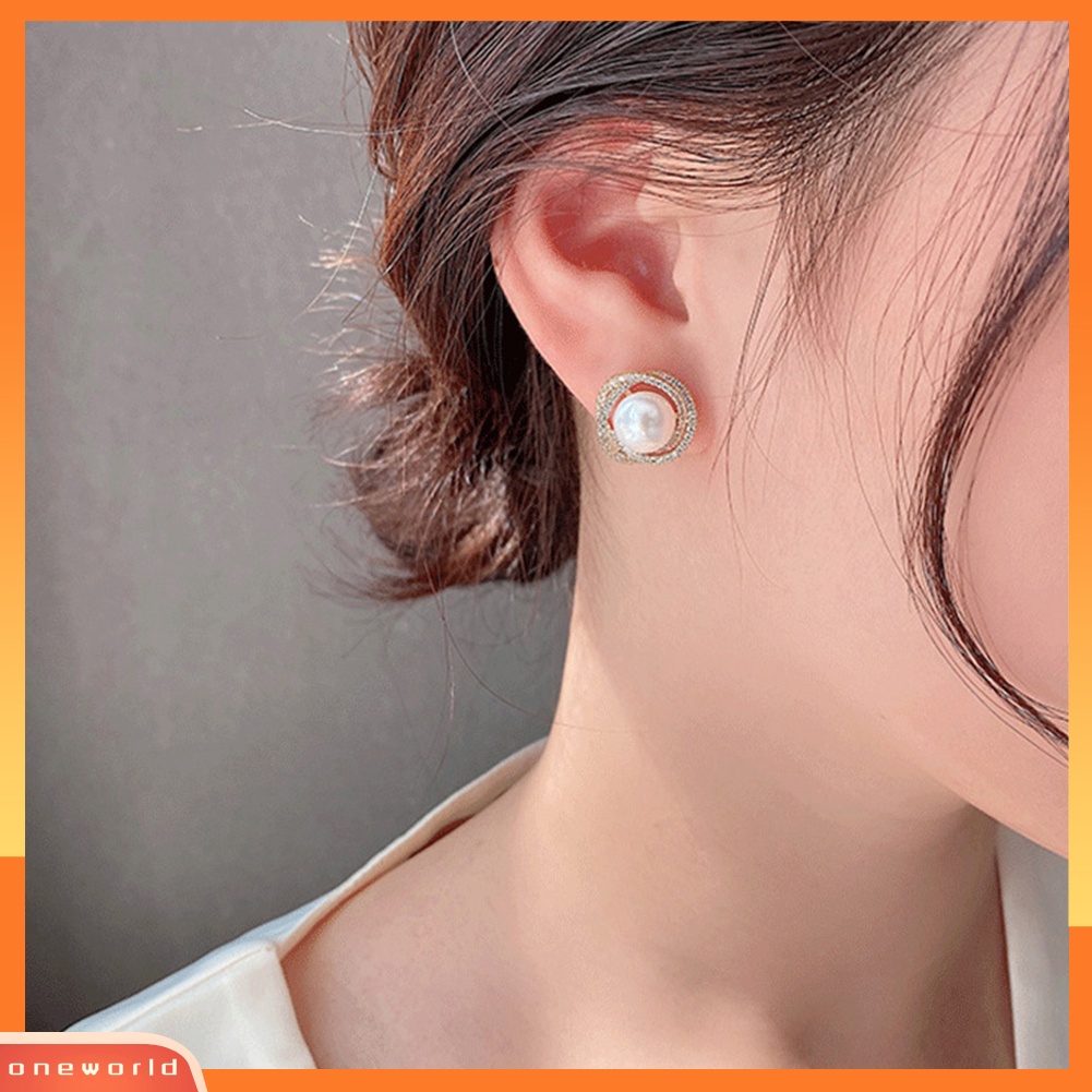 [WOD] Anting Tusuk Telinga Lapis Silver Mutiara Imitasi Bulat Untuk Wanita Hadiah Perhiasan Perjamuan