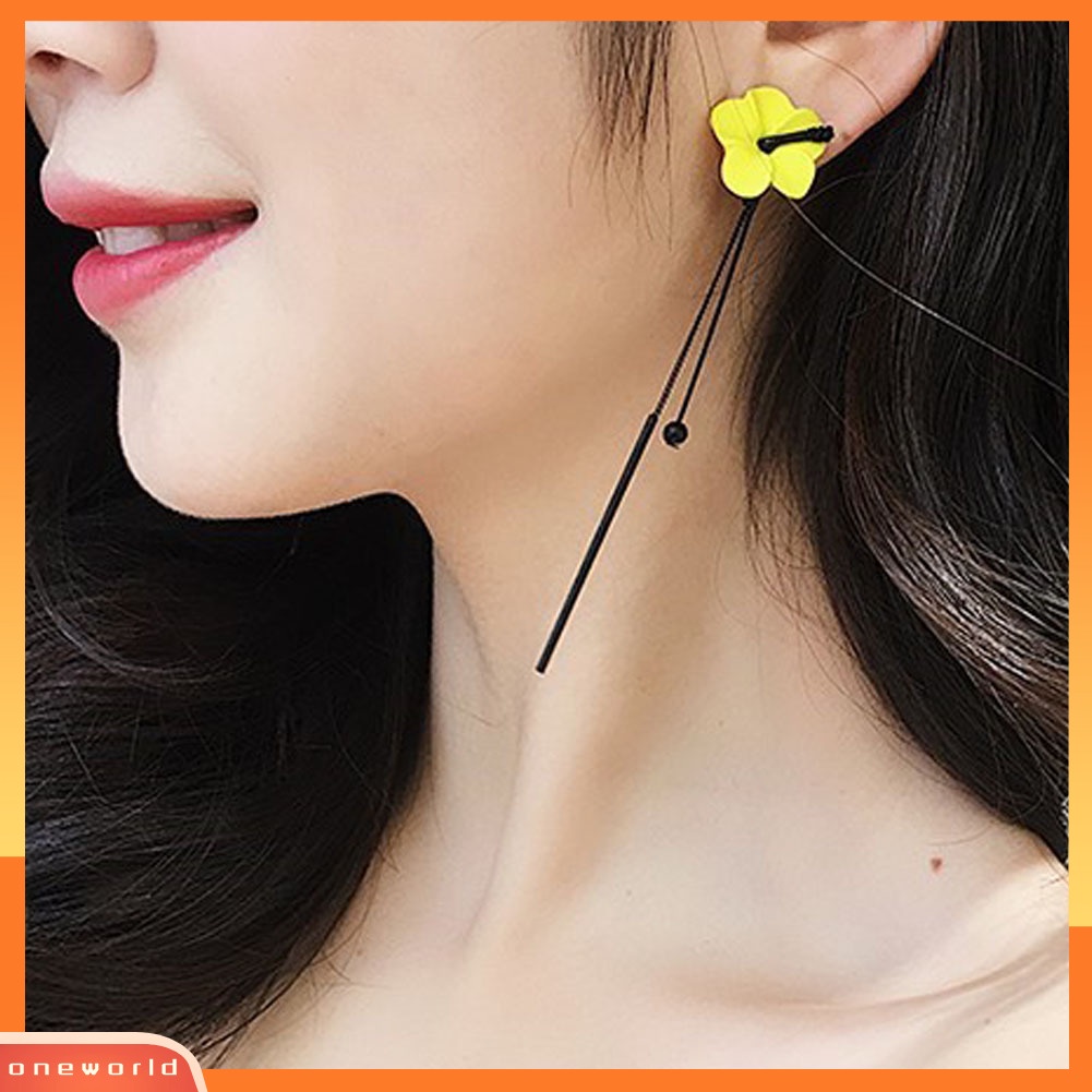 [WOD] Fashion Wanita Bunga Panjang Rumbai Rantai Liontin Drop Menjuntai Stud Earrings Perhiasan