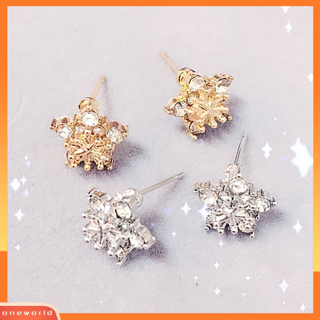 [WOD] Ear Studs Lima Kelopak Bunga Berkedip Paduan Anting Perhiasan Aksesori Untuk Pacaran