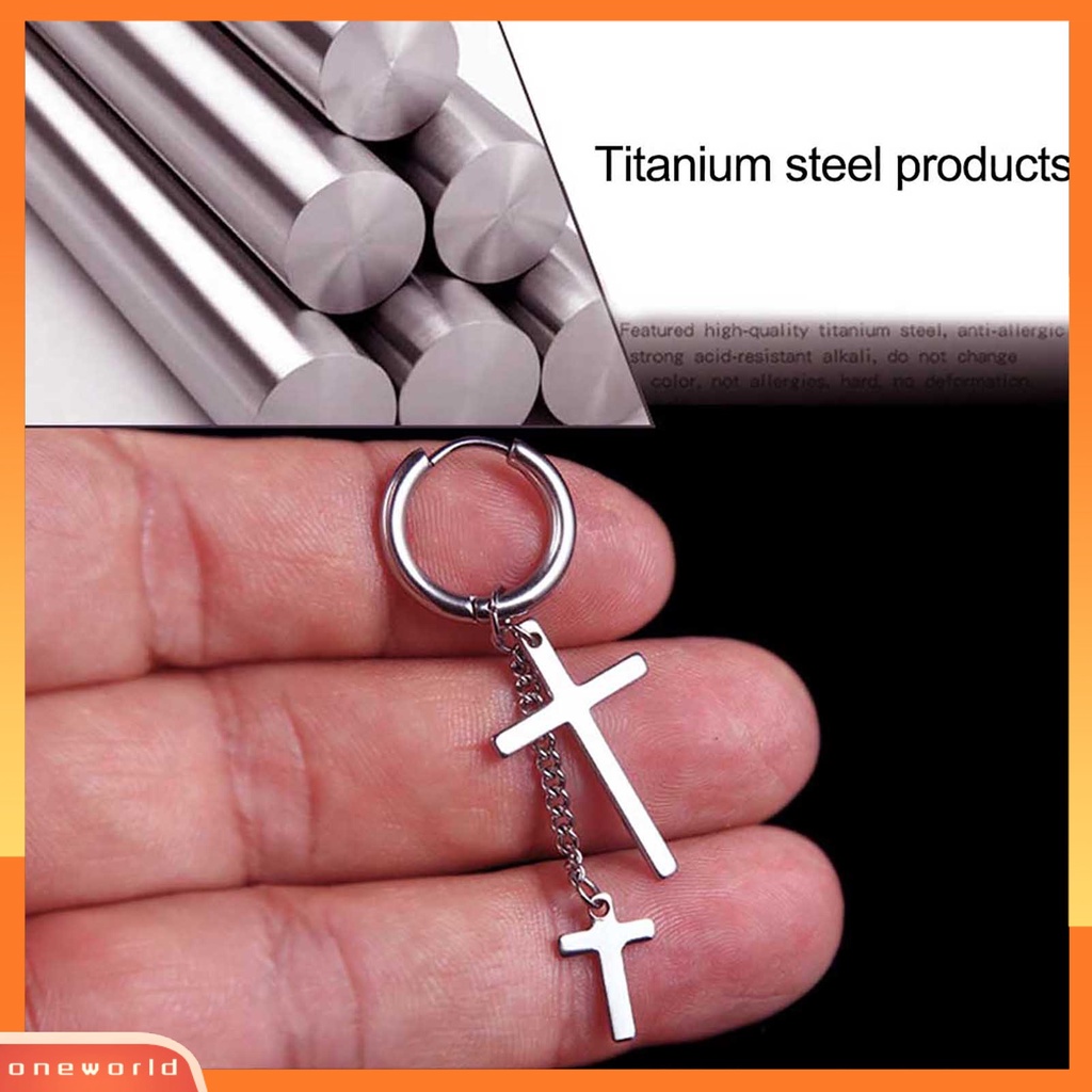 [WOD] 1pc Anting Hoop Keren Unisex Klip Telinga Rantai Panjang Stainless steel Untuk Club