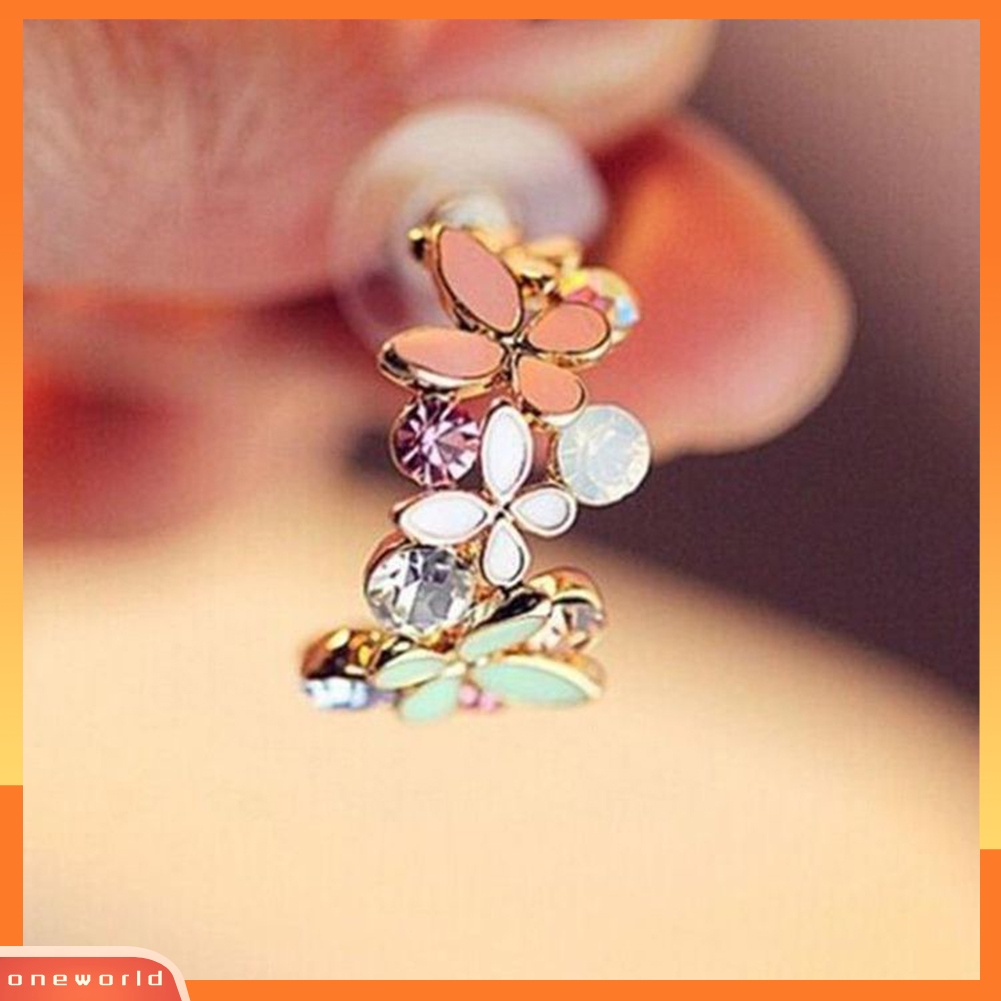 [WOD] Wanita Bentuk Kupu-Kupu Berlian Imitasi Hias Semicycle Stud Earrings Piercing Perhiasan